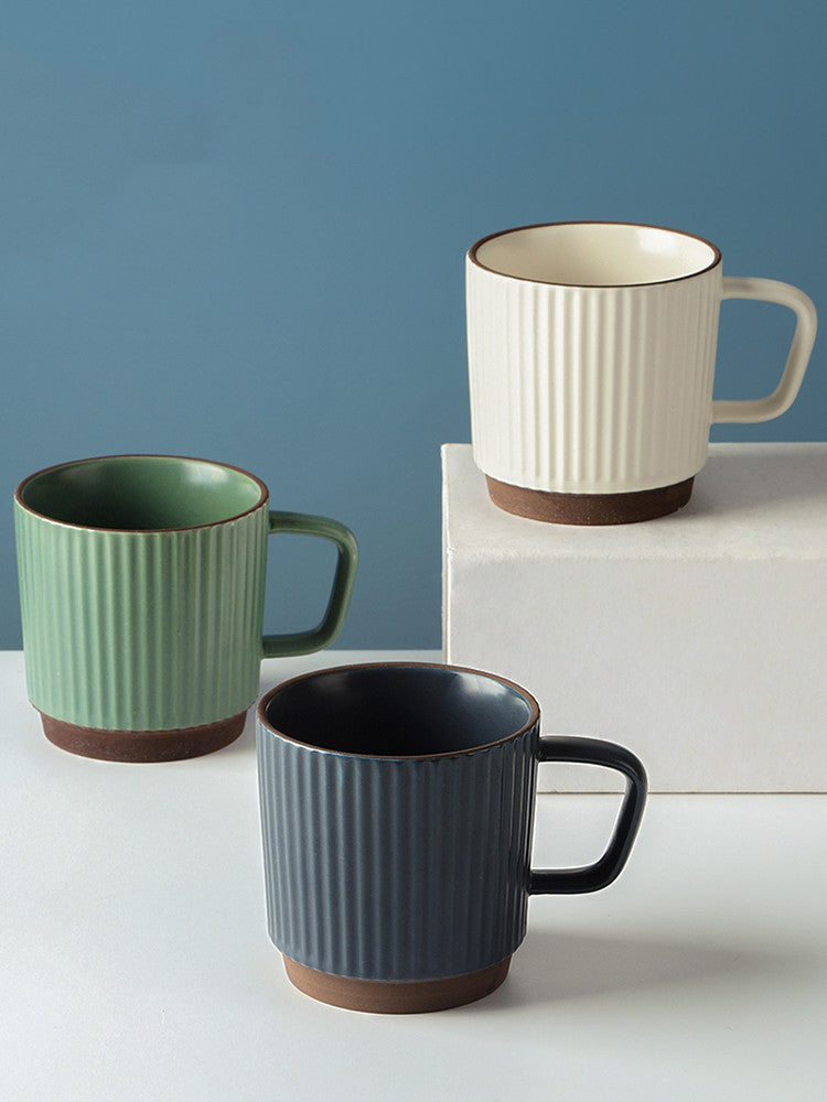 Japanese Retro Ceramic Coffee Mug | Nordic Style 320ml – Blue, White & Green