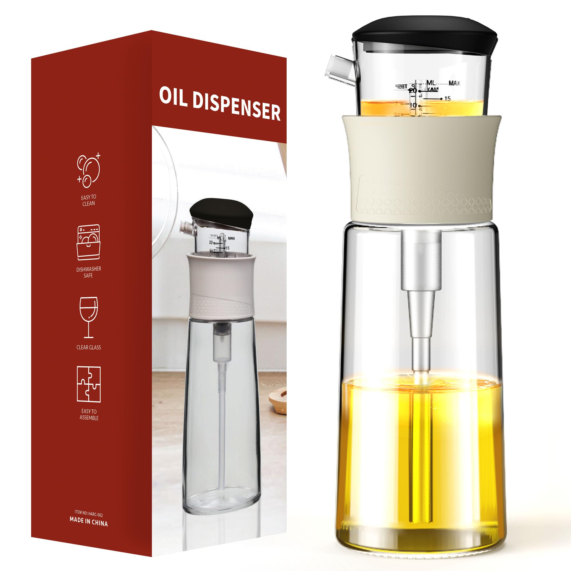 Arcselong Oil Dispenser 350ml Transparent Container with Slow-Pour Spout Measuring Reservoir and Easy-Clean Canister