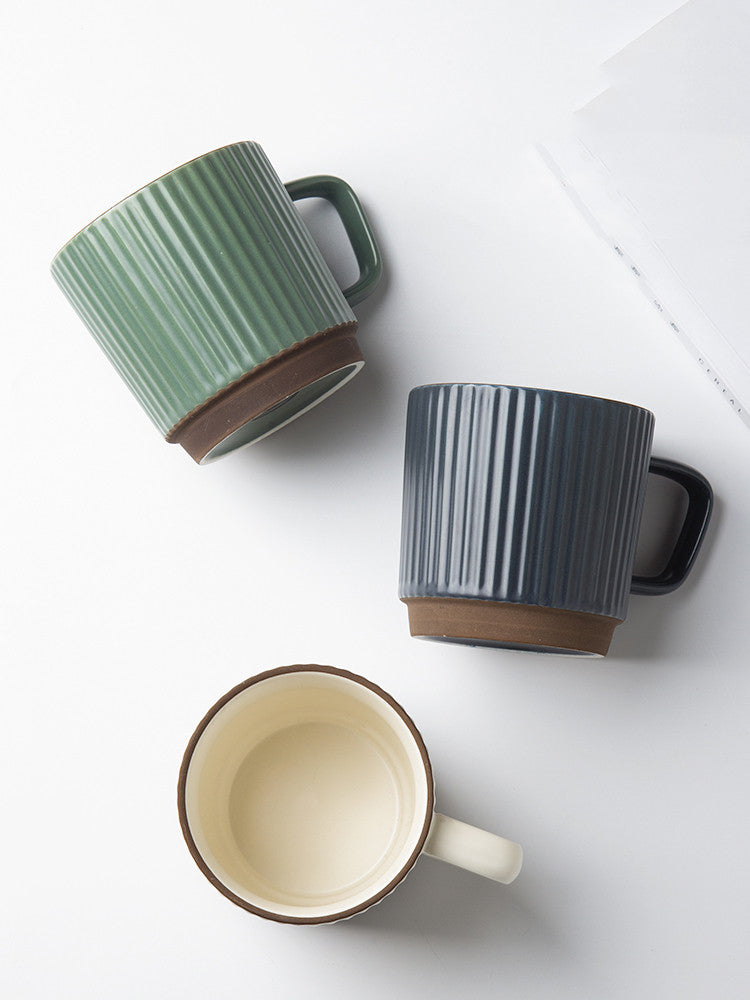 Japanese Retro Ceramic Coffee Mug | Nordic Style 320ml – Blue, White & Green