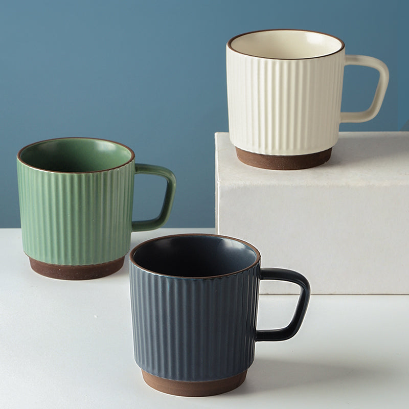 Japanese Retro Ceramic Coffee Mug | Nordic Style 320ml – Blue, White & Green